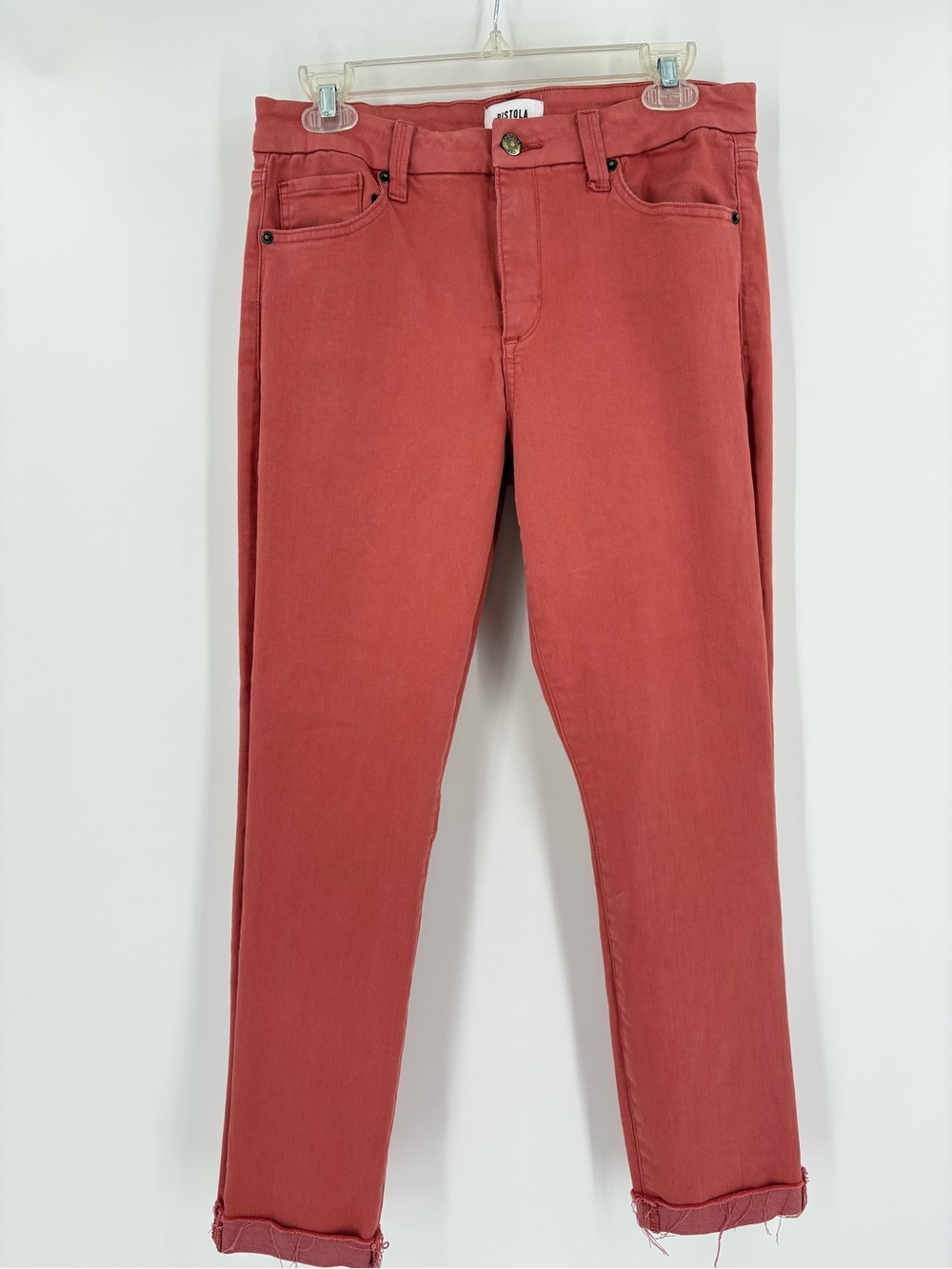 Pistola Slim Cropped Thick Roll Cuff Frayed Hem Dusty Rose Coral Jeans Women 30